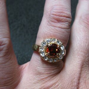 Rustic Red Ring 8 gold tone crystals baguettes